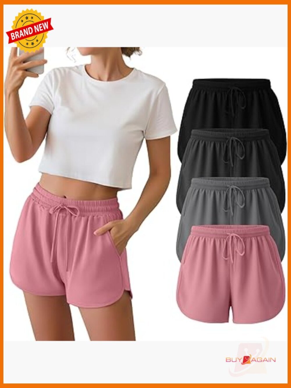 4 Pack Women's Sweat Shorts Athletic Casual Workout Drawstring with Pockets